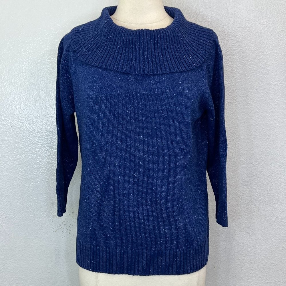 Charter Club Blue Night Shimmer Cowl Neck Pullover 3/4 Sleeve Sweater Large